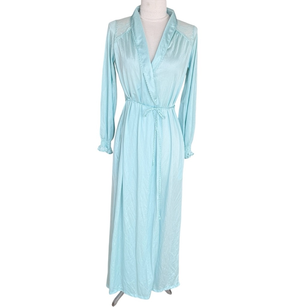 VINTAGE RENE LIGHTWEIGHT ROBE LACE INSET Elegant Blue Women's Robe Size Small